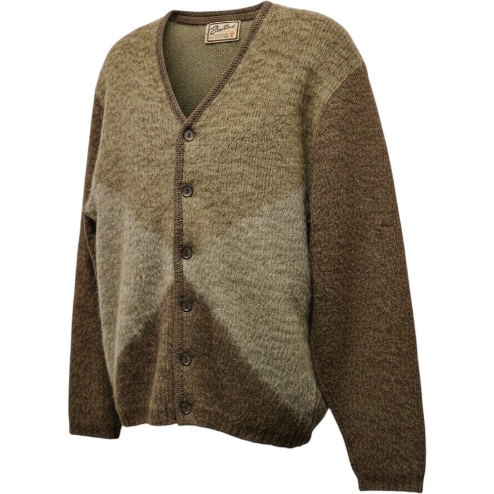 Brentwood Mirapaga 50s Wool Alpaca Shaggy Cardigan Mens Lg Brown  Geometric VTG*